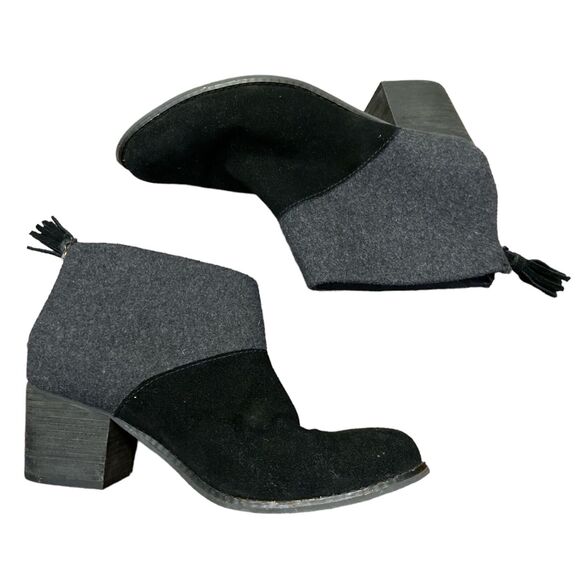 Toms Leila ankle booties black suede/gray wool block heels women’s size‎ 9.5 - Picture 2 of 7